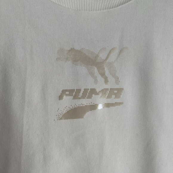 Puma Size S White Evide Crew Sweatshirt Drawstring Hem Relaxed Fit - Picture 7 of 8